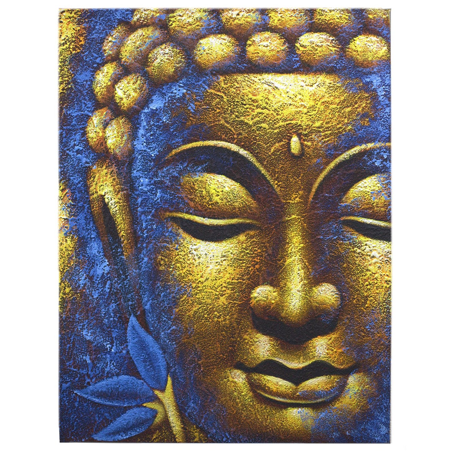 Handgemaltes Buddha-Gemälde auf Leinwand 60x80 cm - Goldener Buddha mit Lotusblüte