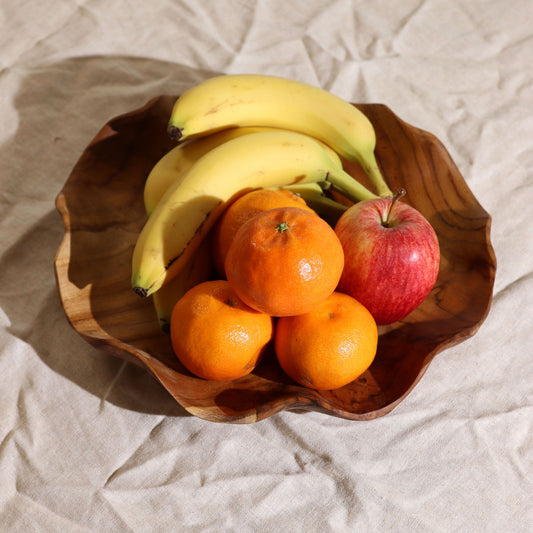 Fruchtschale aus massivem Teakholz – Klassische Rundform, 28 cm