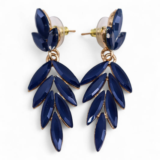 Long-Drop-Ohrringe 'Royal Blue' – Tiefblaues Vintage-Glas an Edelstahl