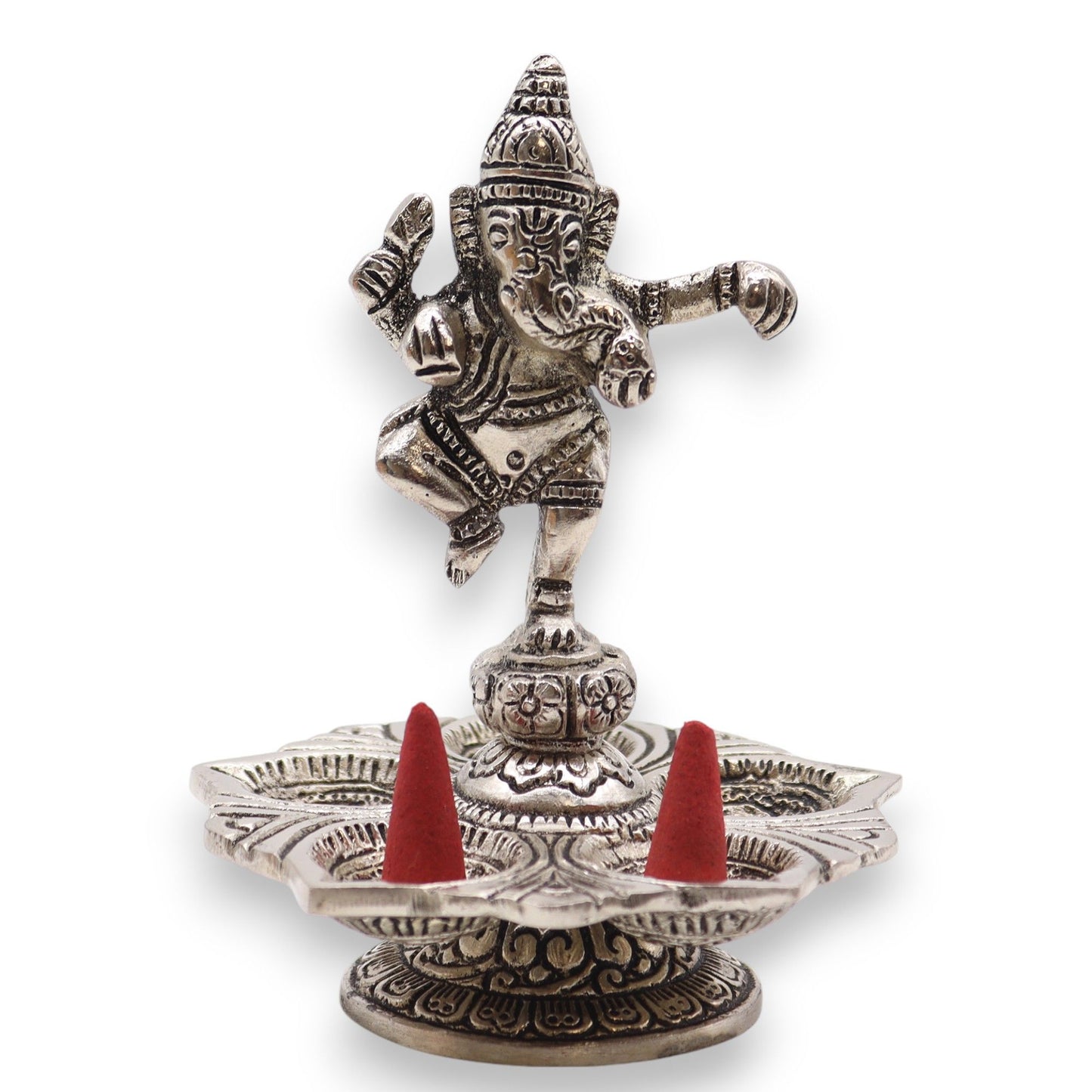 Räucherstäbchenhalter 'Tanzender Ganesha' - Poliertes Aluminium 14x10 cm