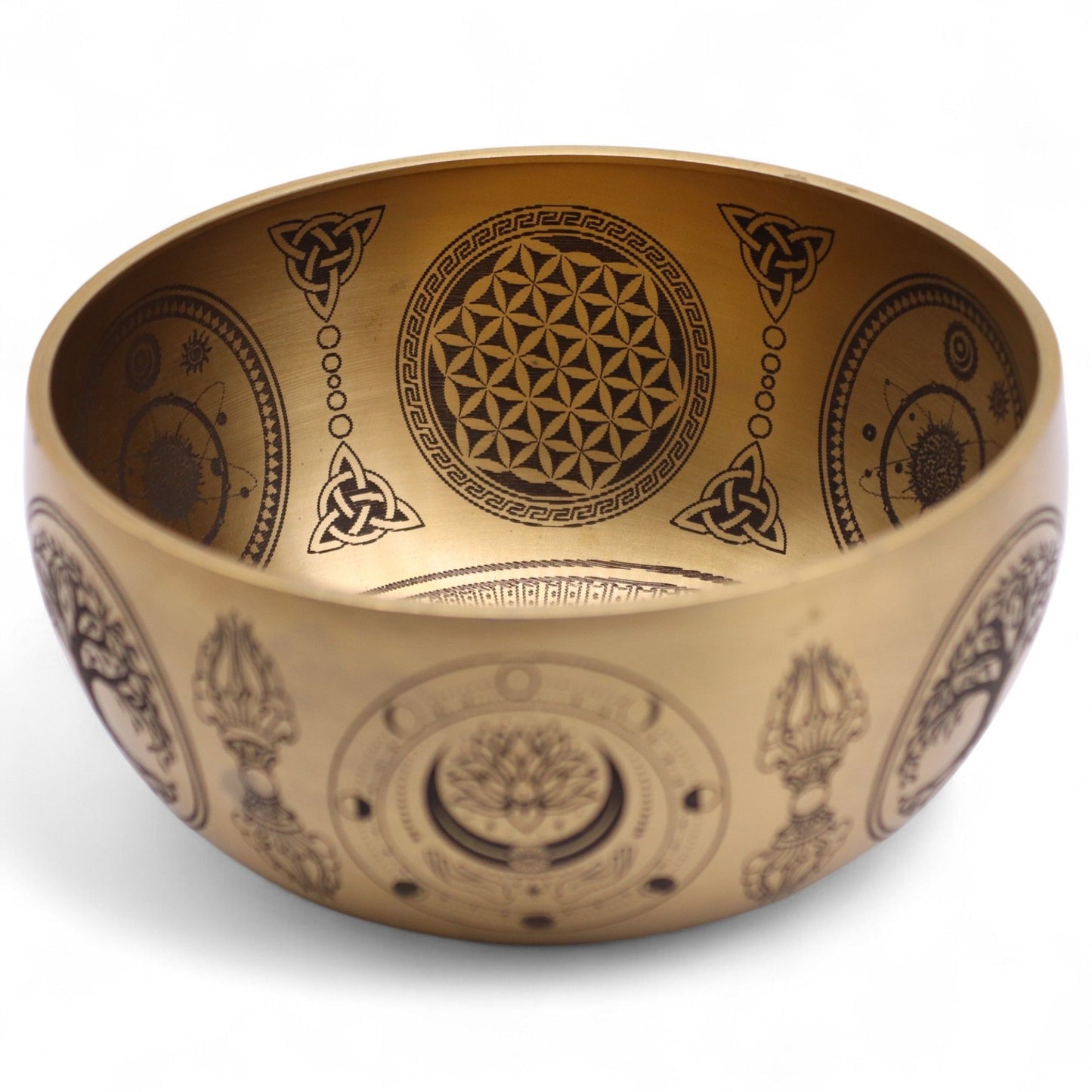 Set mit vier handgravierten Buddha-Klangschalen aus Messing