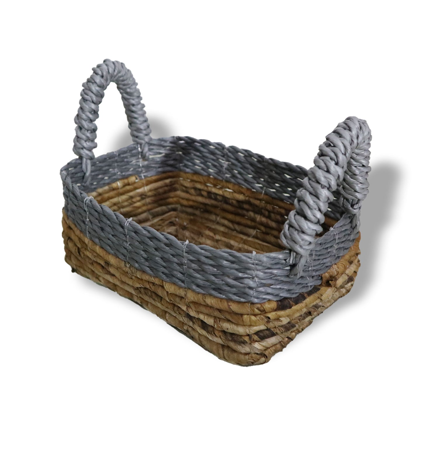 Set aus 3 quadratischen Körben aus Bananenblatt & Raffia – Handgeflochten, 27x21x18 cm