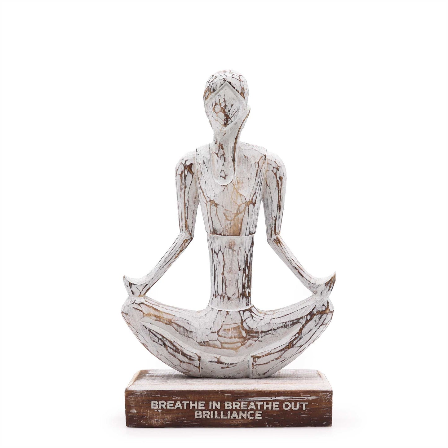 Sukhasana Yoga-Figur aus Albasia-Holz – Handgeschnitzt mit inspirierendem Mantra