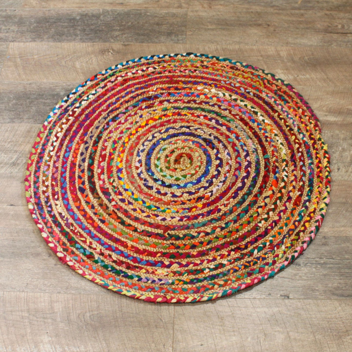 Runder Naturteppich aus Jute & recycelter Baumwolle – Ø 90 cm