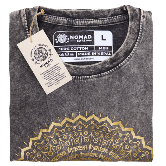 Hamsa Symbol T-Shirt Dunkelgrau - Stone Washed Baumwolle mit Relaxed Fit