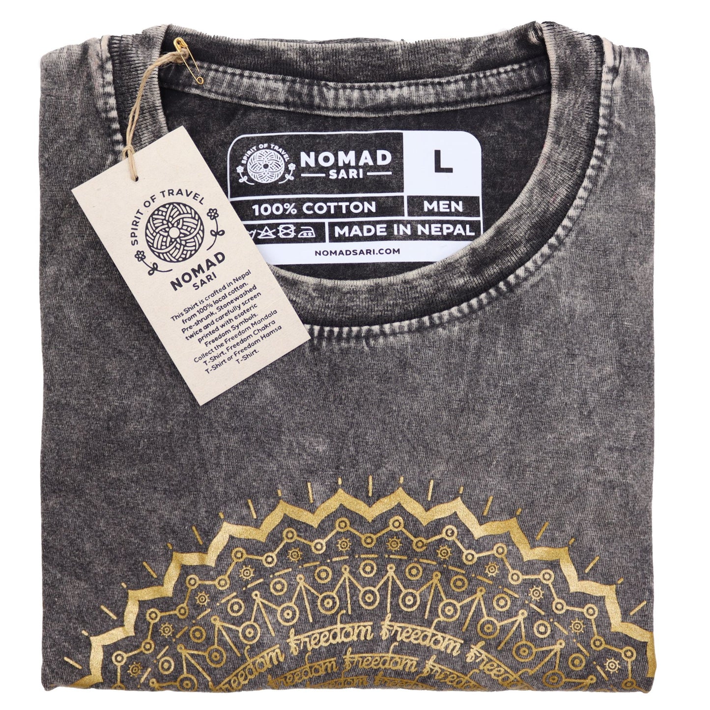 Mandala T-Shirt in Dunkelgrau - Doppelt Stonegewaschen & Fair Handmade