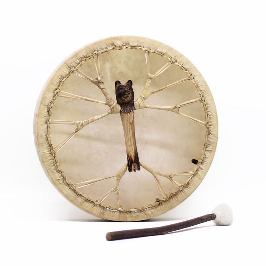 Schamanentrommel 'Geist des Bären' – Handbemalt & stimmbar, 40 cm, mit Schlägel