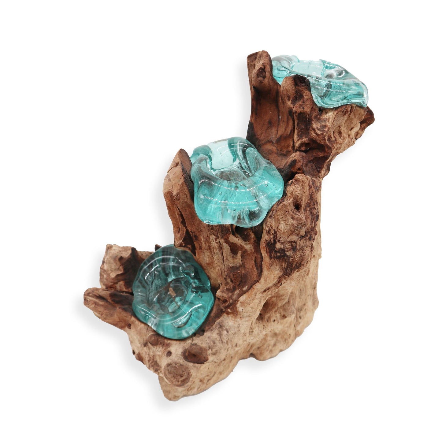 Dreifach-Kerzenleuchter aus Glas & Holz - Ein Unikat aus Bali
