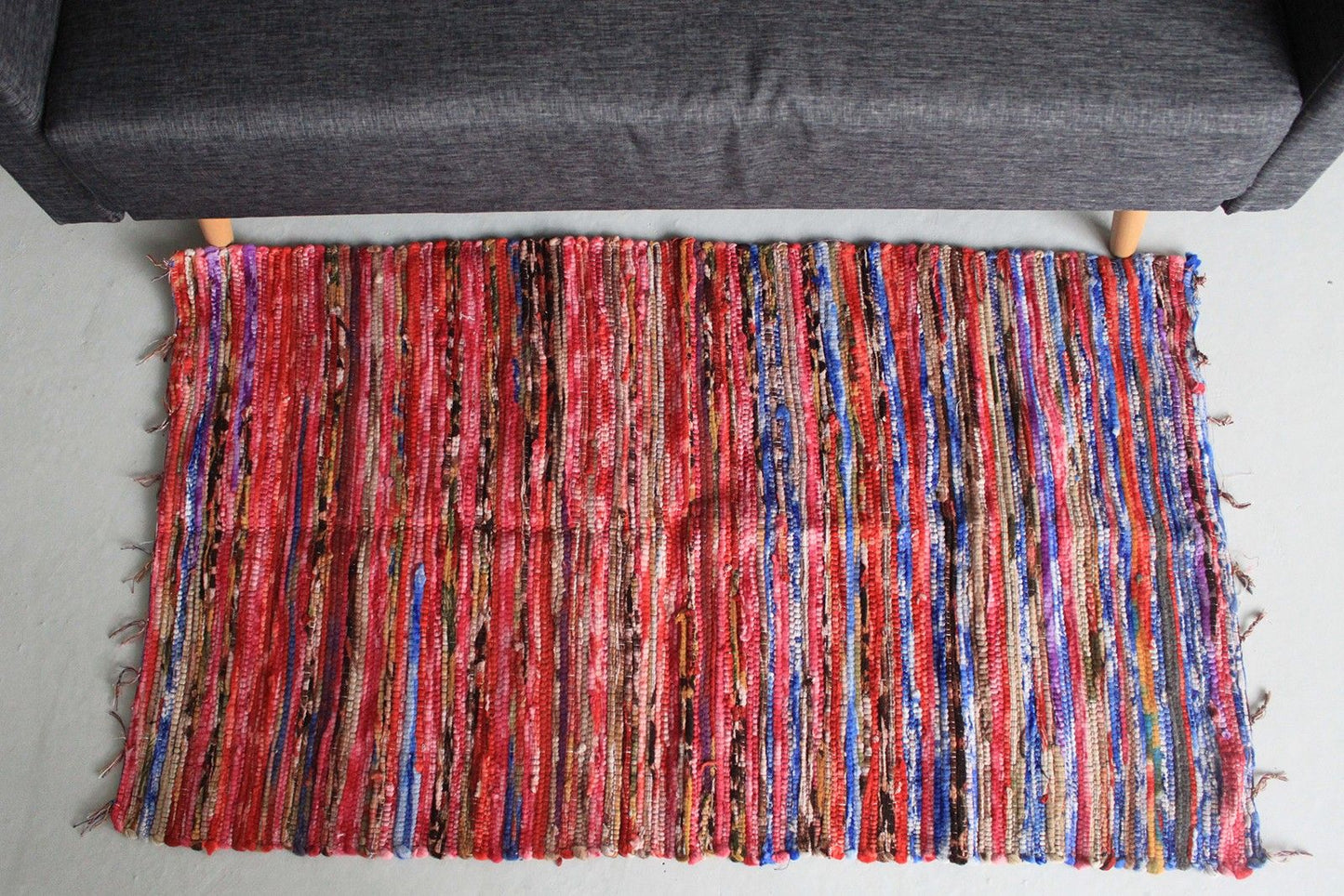 Indischer Samt-Flickenteppich 128x75cm – Handgefertigtes Unikat