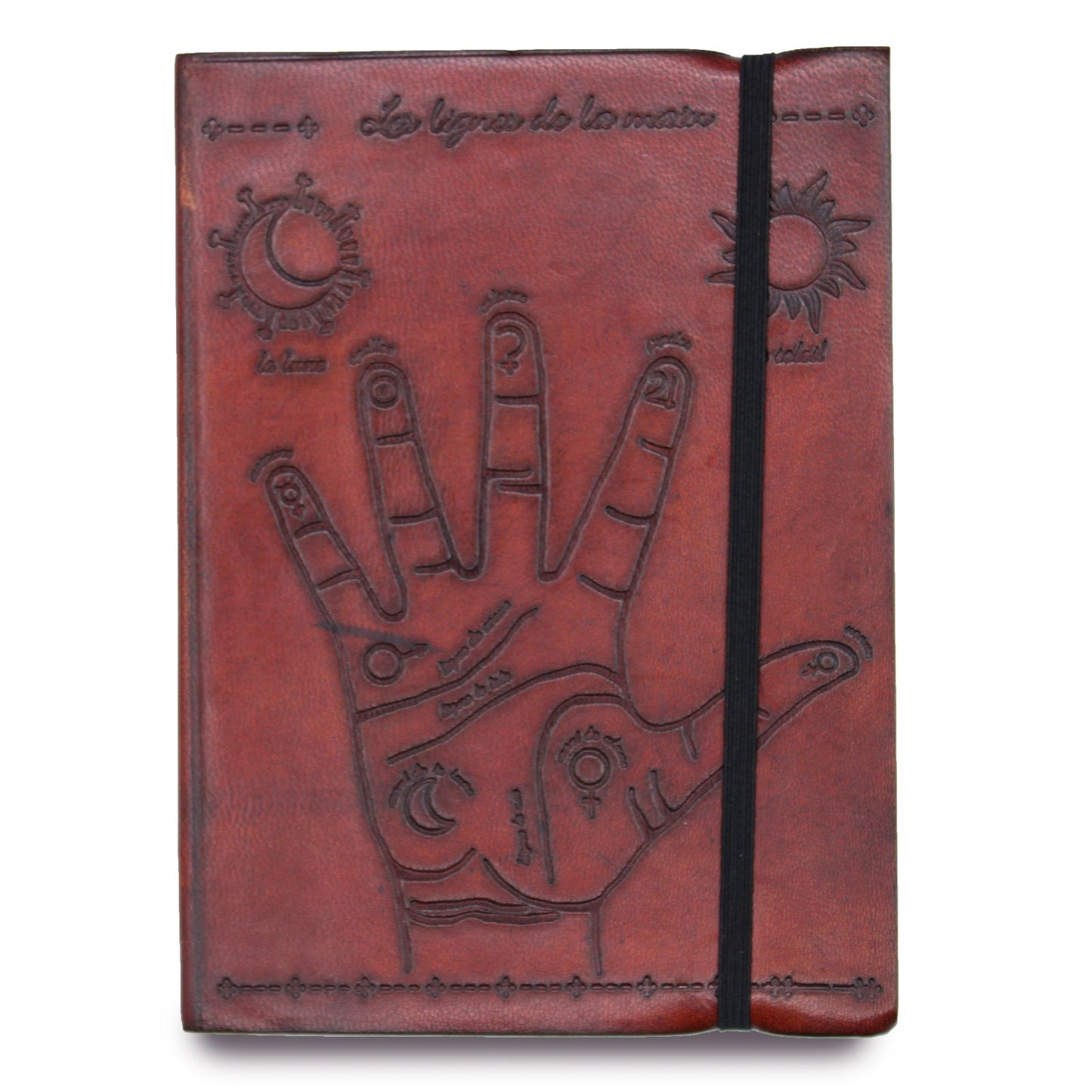 Palmistry - Handgefertigtes Ledernotizbuch klein mit Trageriemen