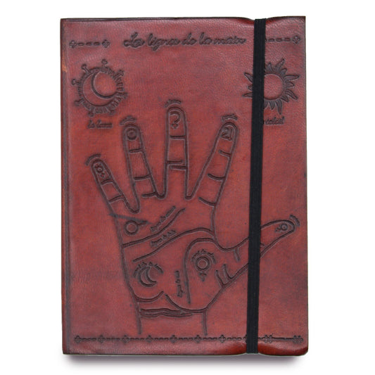 Palmistry - Handgefertigtes Ledernotizbuch klein mit Trageriemen