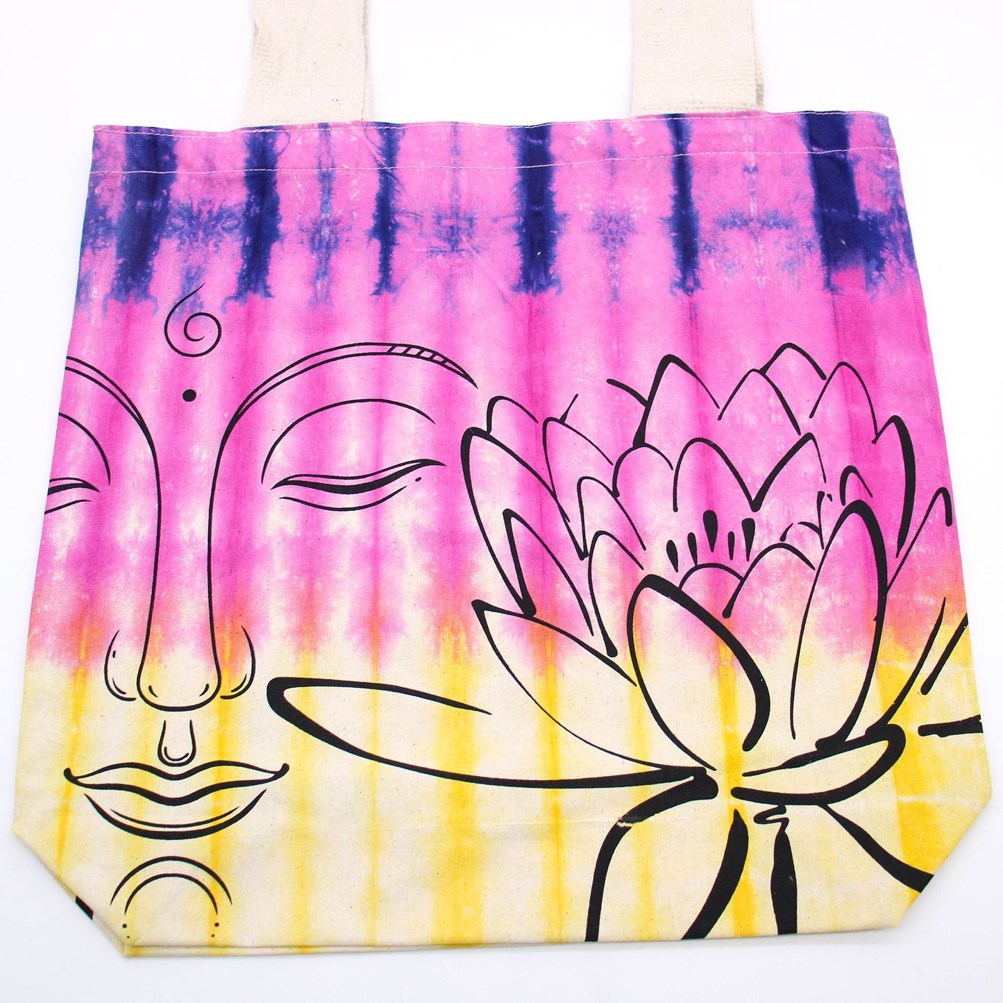 Batiktasche Lotus Buddha – Handgefärbtes Baumwoll-Unikat mit Naturhenkel
