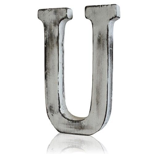 Dekor-Buchstabe 'U' aus Mangoholz im Shabby Chic Look
