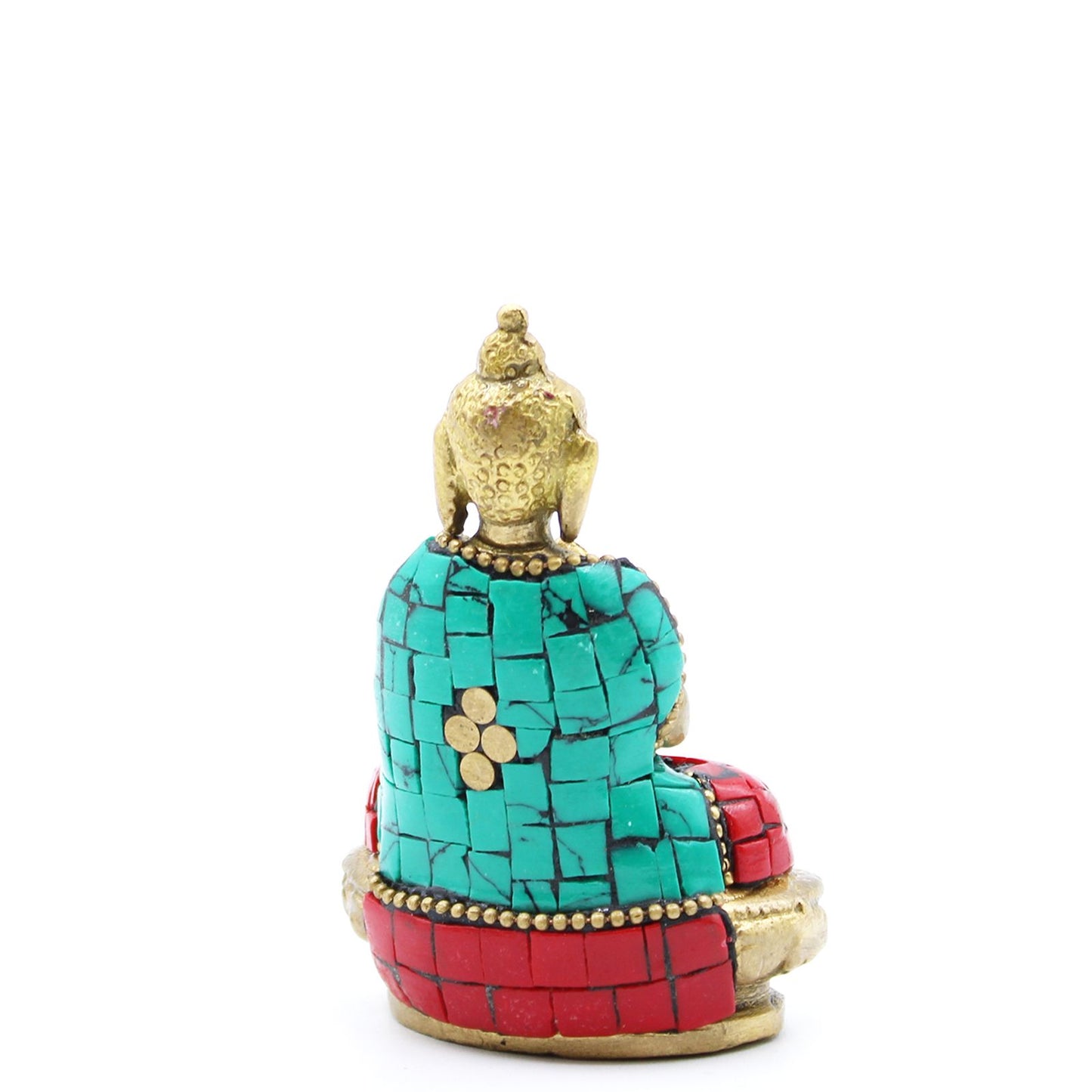 Handgefertigte Messing-Buddha-Figur 'Segensgeste' mit Howlit-Einlagen – 7,5 cm
