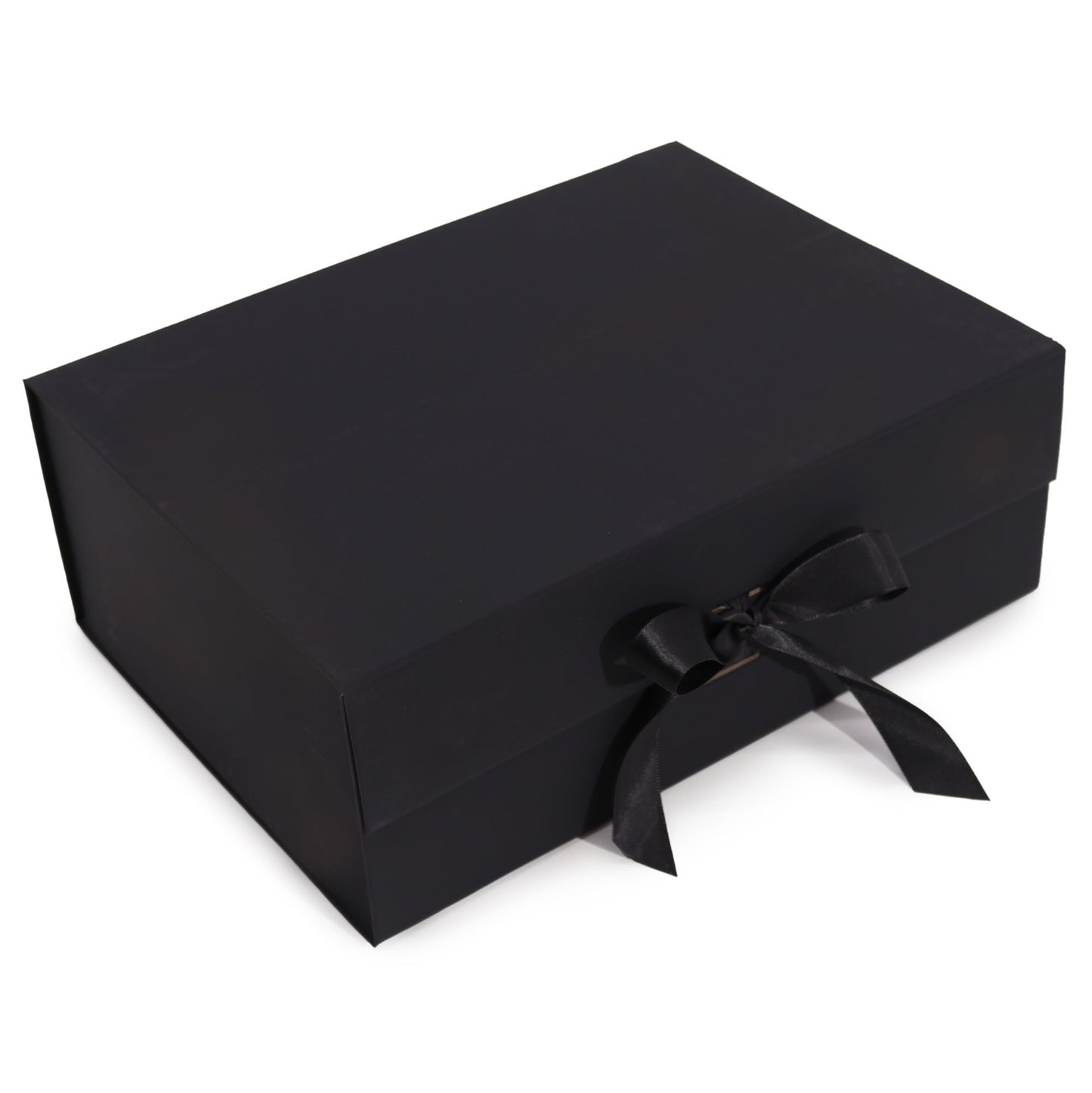 Klassische Geschenkbox in Schwarz – Faltbar, 33 x 25 x 12 cm, mit dekorativer Schleife