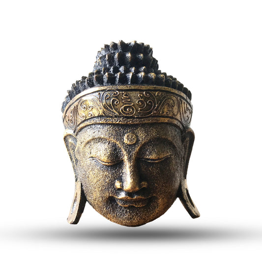 Buddha-Kopf Skulptur in Goldglanz - 25 cm aus Albasia-Holz