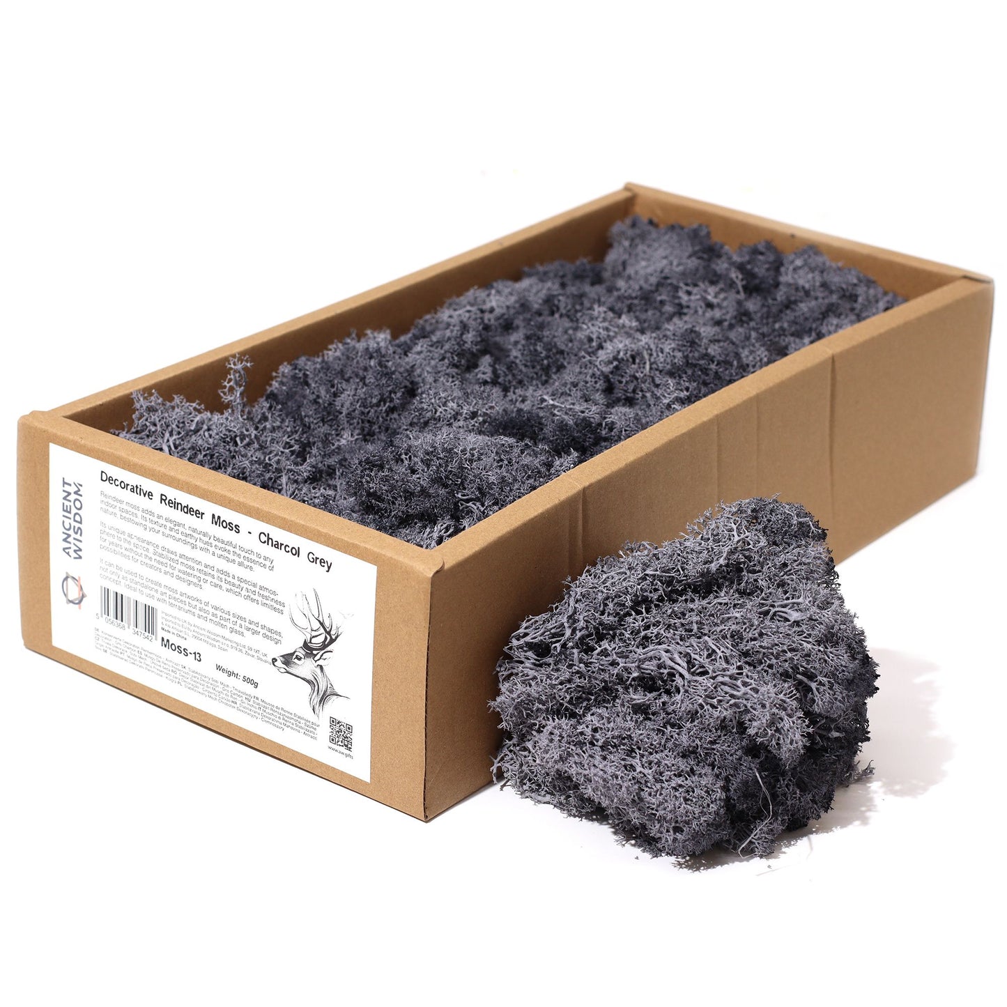 Premium Rentiermoos stabilisiert - Anthrazitgrau - 635g Box für kreative Innendekoration