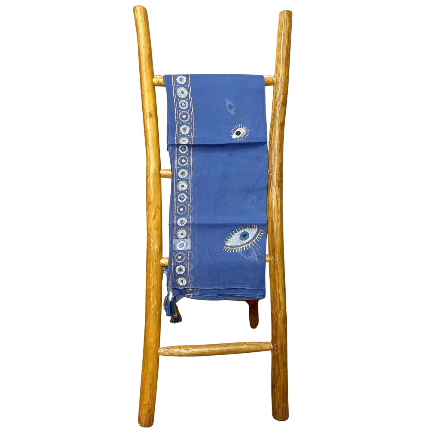 Handbemalter Nazar-Pareo in Tiefblau & Gold – 100% Baumwolle