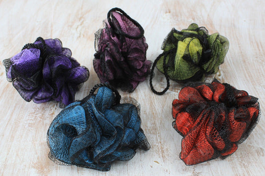 Duschschwamm-Set Pariser Luxus – 5 farbenfrohe Scrunchies im Designrohr
