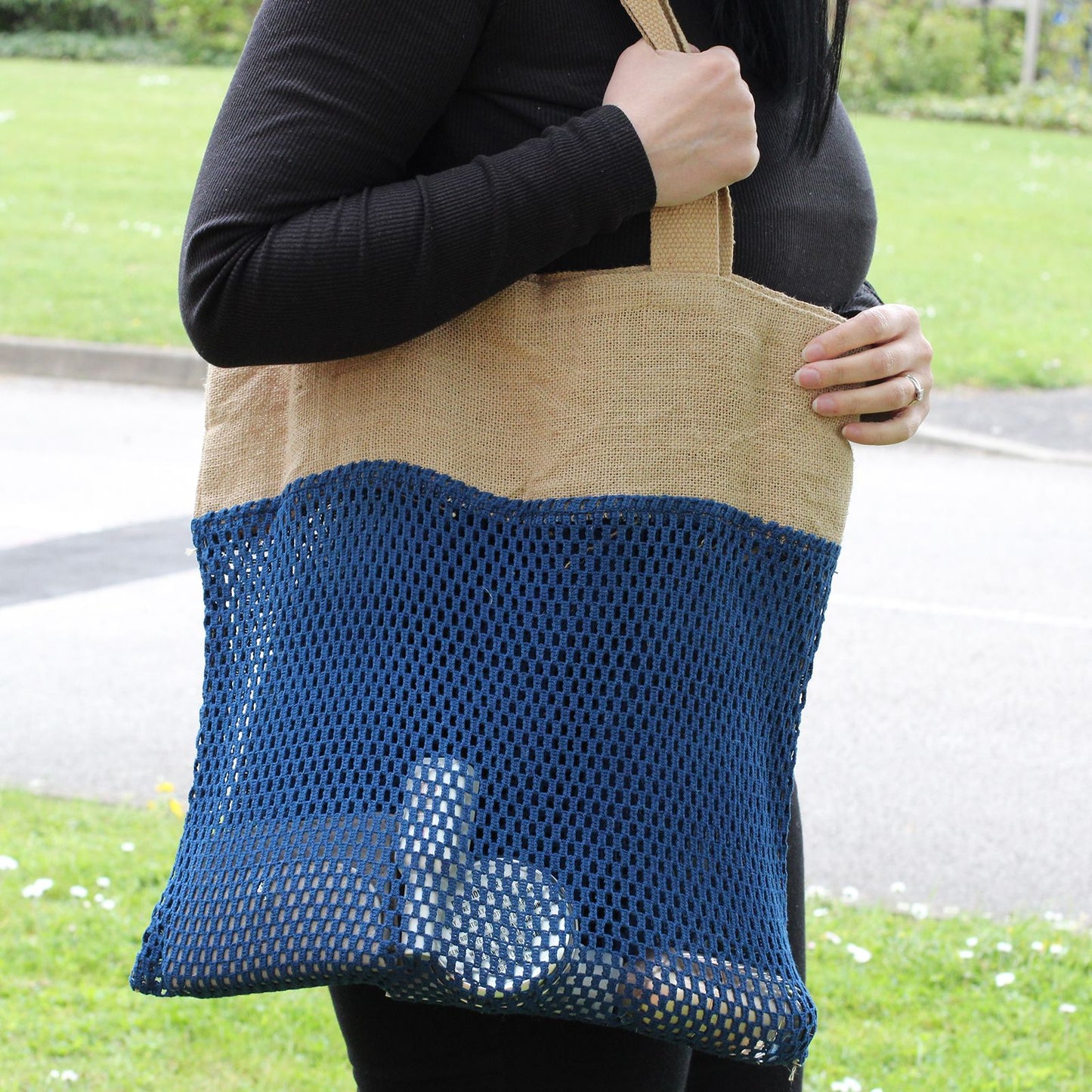 Mesh-Tasche Denim – Leichte Jute- und Baumwolltasche für den Alltag