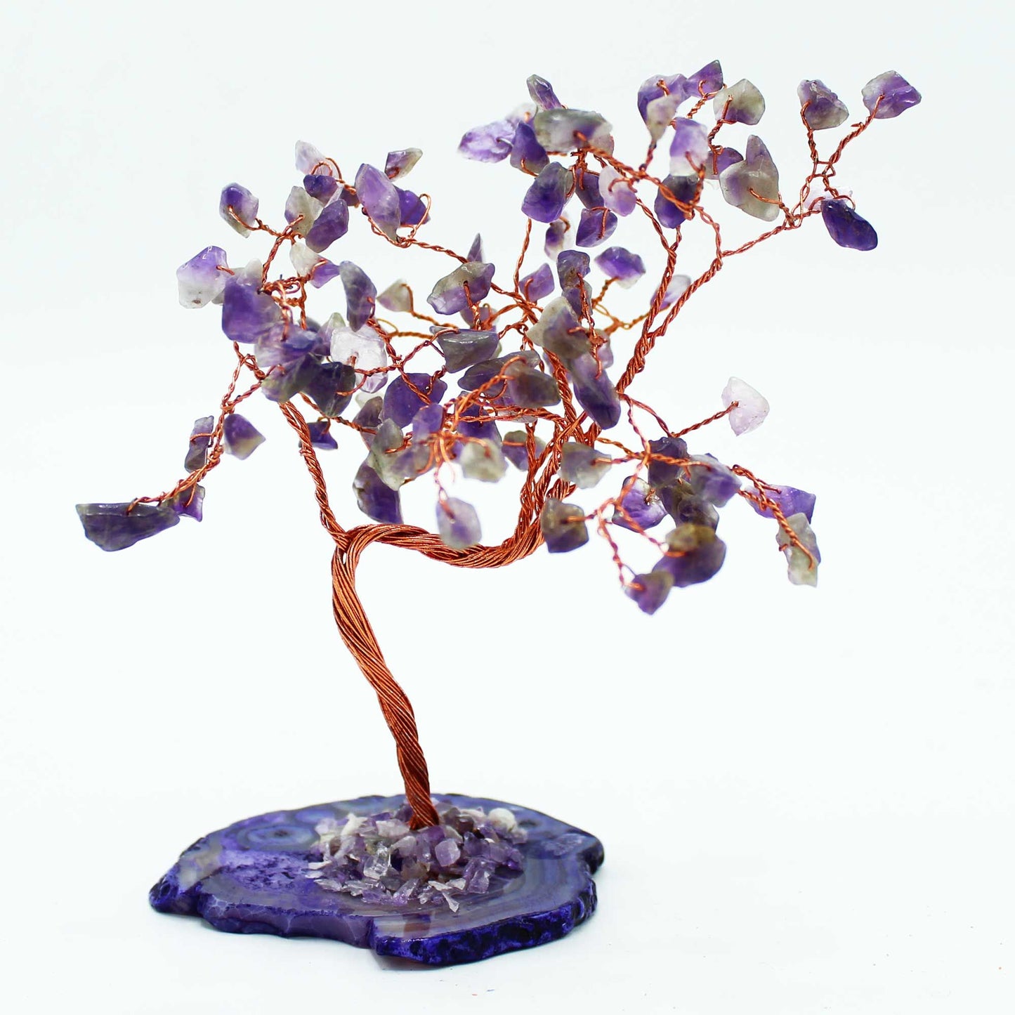 Edelsteinbaum Amethyst – Handgefertigter Mineralienbaum auf natürlicher Achat-Basis (100 Steine)