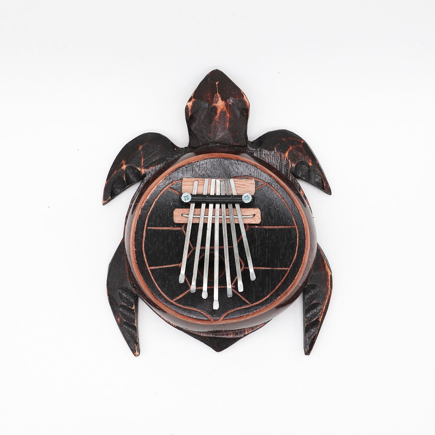 Handgeschnitzte Kalimba aus Kokosnuss mit Schildkröten-Motiv – 17 cm