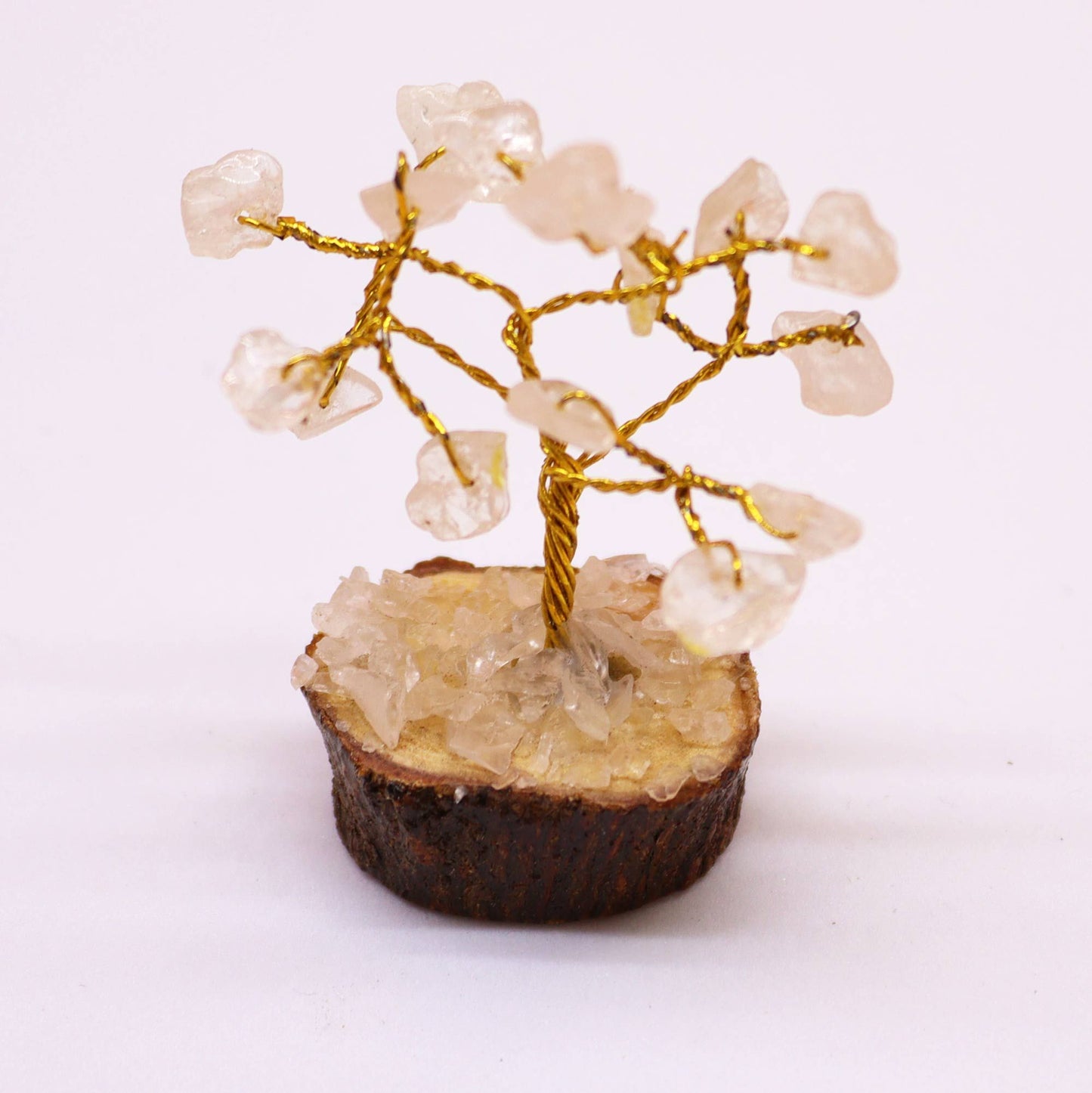 Mini-Edelsteinbaum Bergkristall - Handgefertigter Kristallbaum auf Holz (15 Steine)