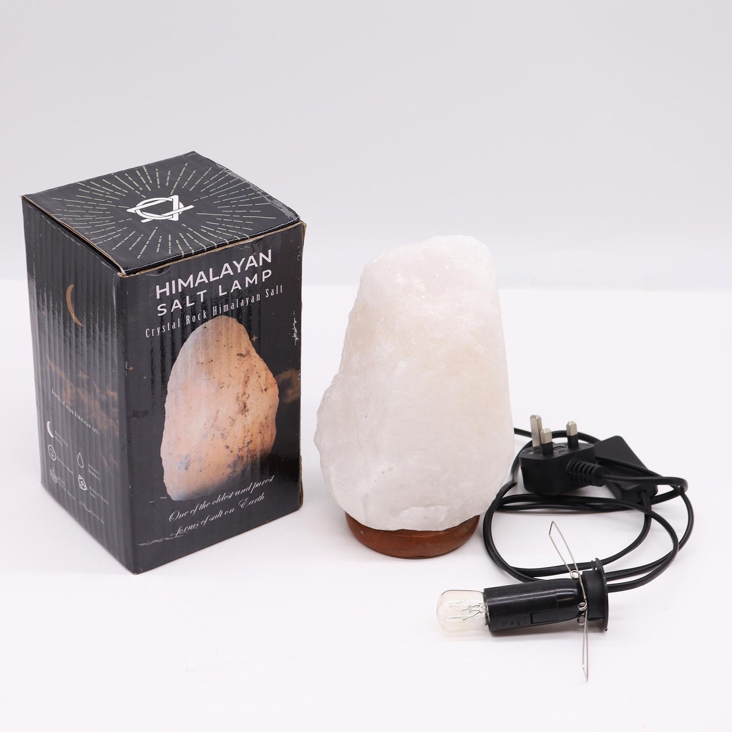 Himalaya-Salzlampe mit Holzbasis – Handgefertigtes Naturlicht