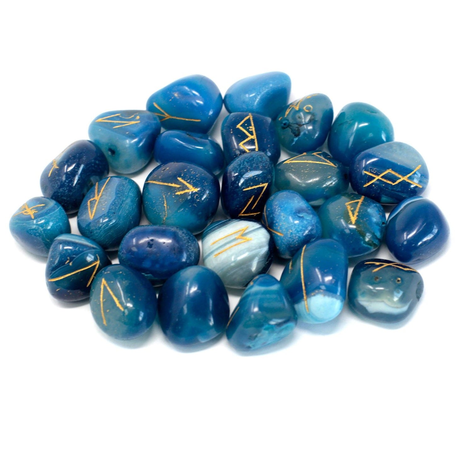Runenset aus echtem Blauem Onyx mit Baumwollbeutel – Handgefertigte Mystik