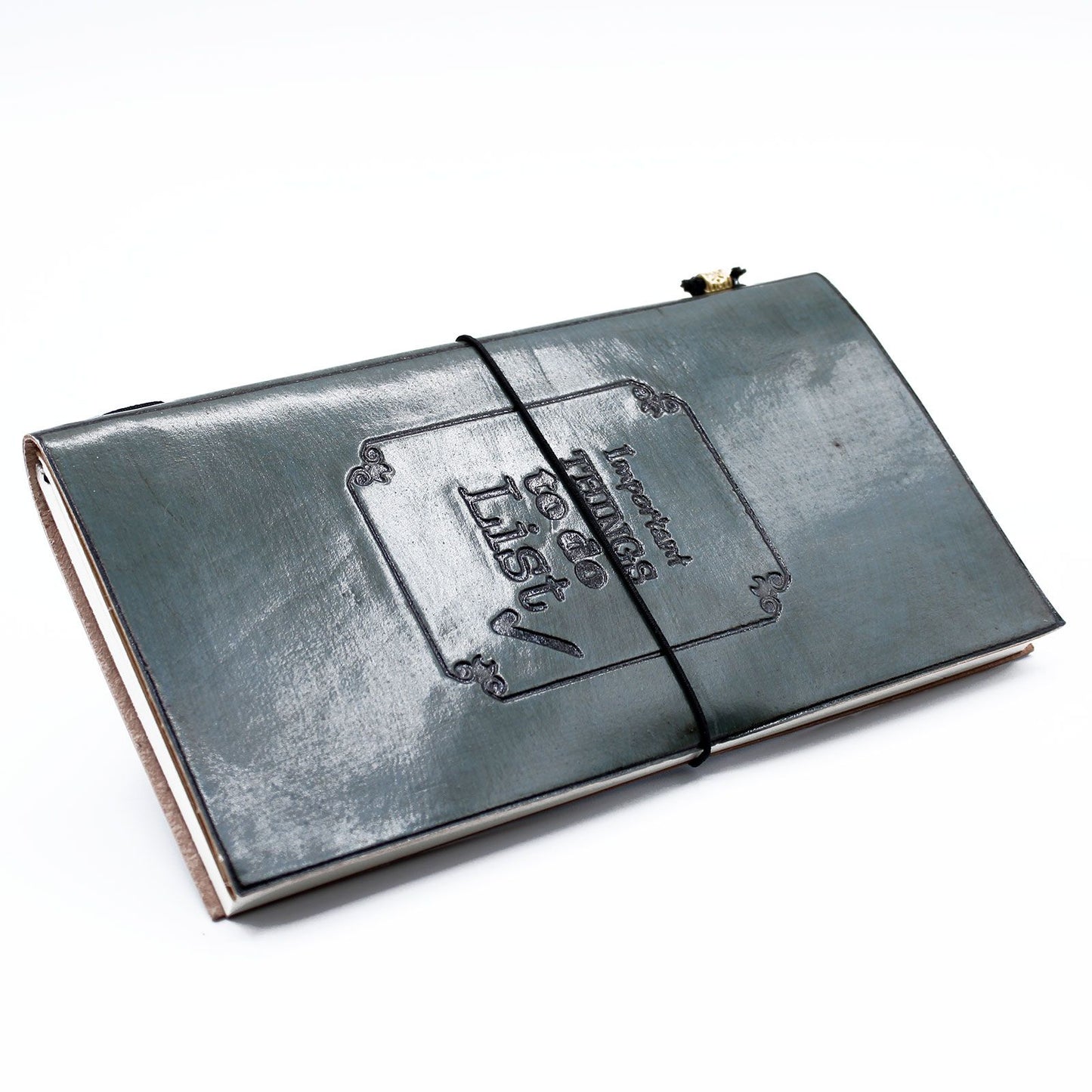 Graues Leder-Notizbuch 'Wichtige Dinge' – 80 Seiten, refillbar