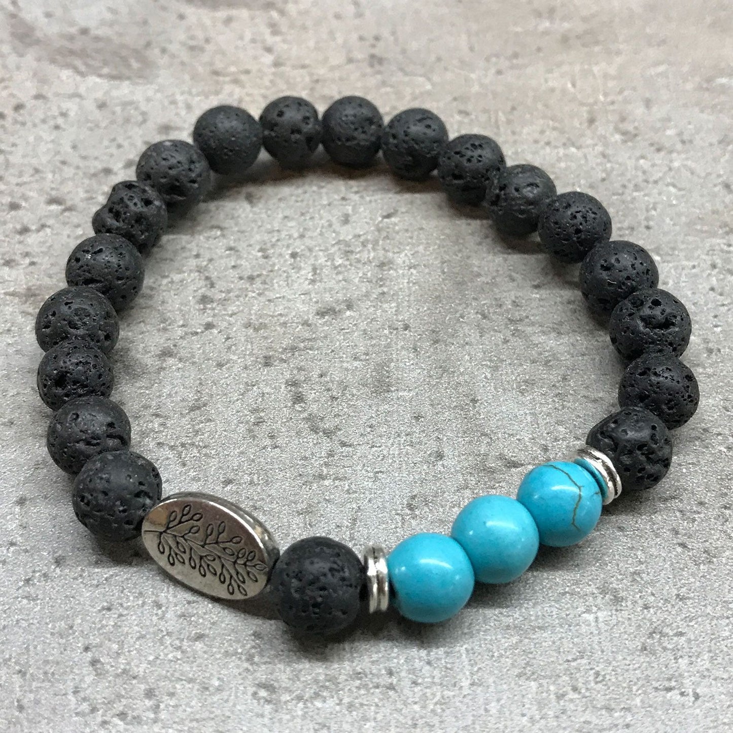 Lavastein-Armband mit Blatt-Türkis – Natürlicher Aromadiffusor