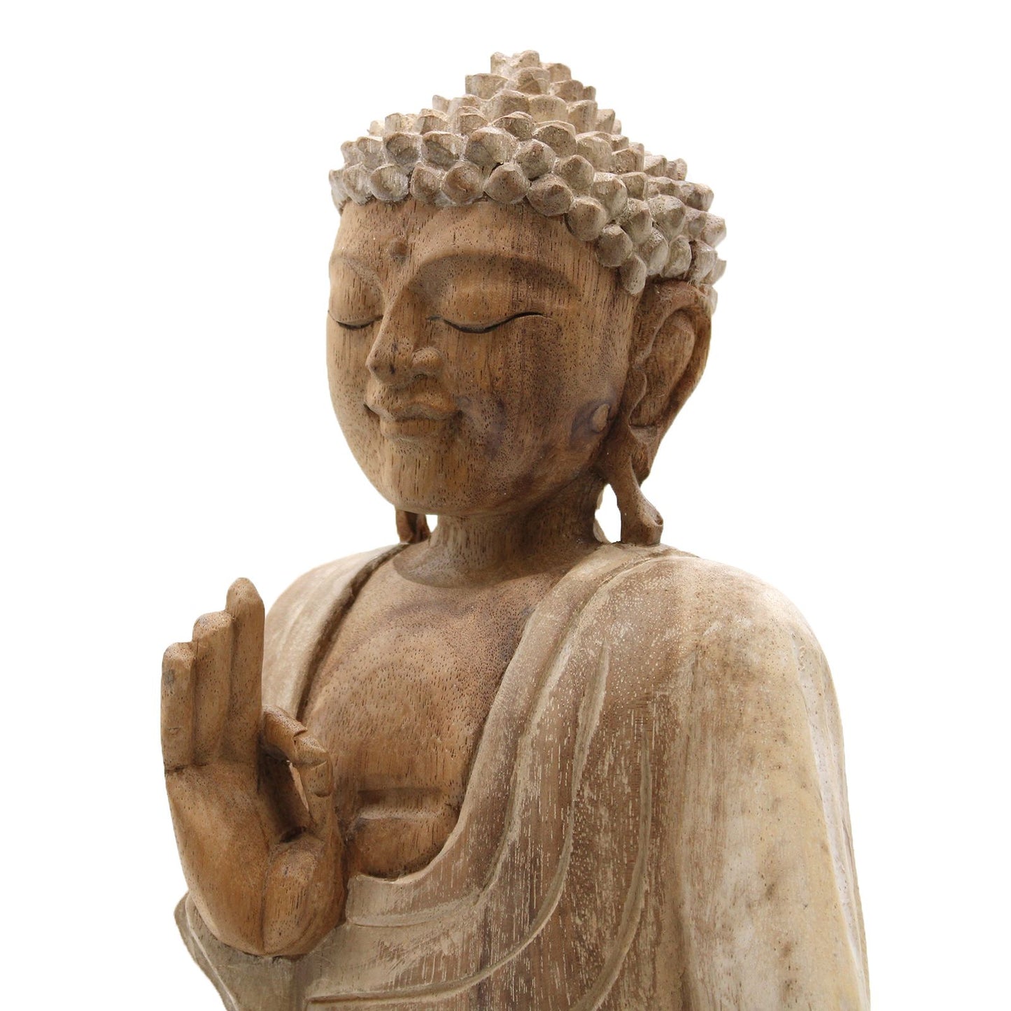Handgeschnitzte Buddha-Statue 'Weißer Lehrer' - 30 cm aus Suar-Holz