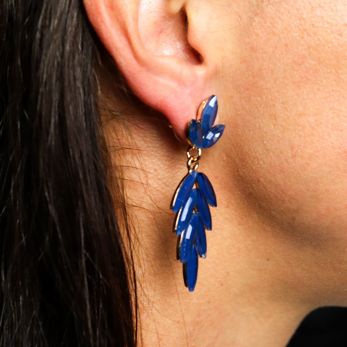 Long-Drop-Ohrringe 'Royal Blue' – Tiefblaues Vintage-Glas an Edelstahl
