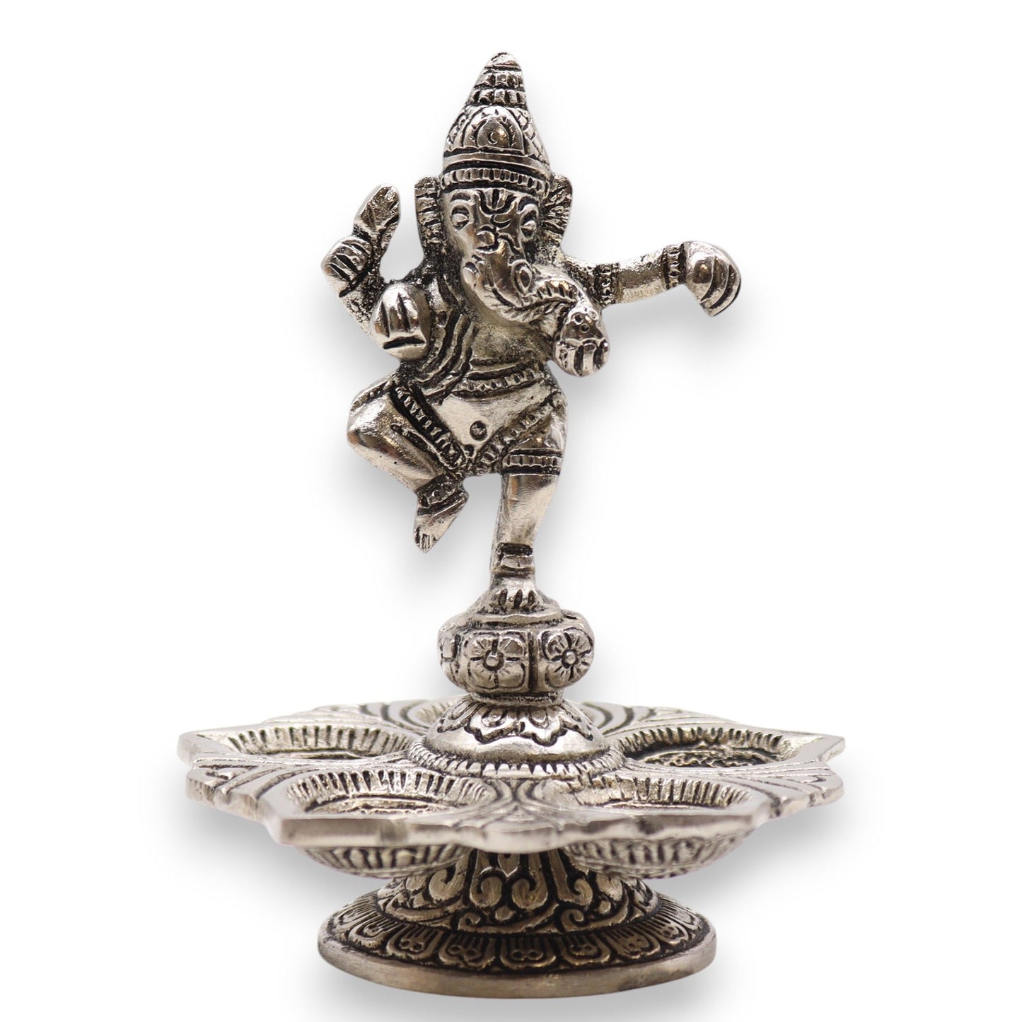 Räucherstäbchenhalter 'Tanzender Ganesha' - Poliertes Aluminium 14x10 cm