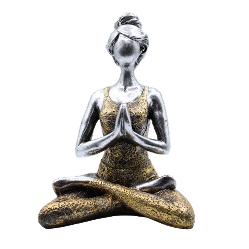 Yoga Lady Figur in Silber & Gold – Handgefertigte Resin-Zement-Dekoration
