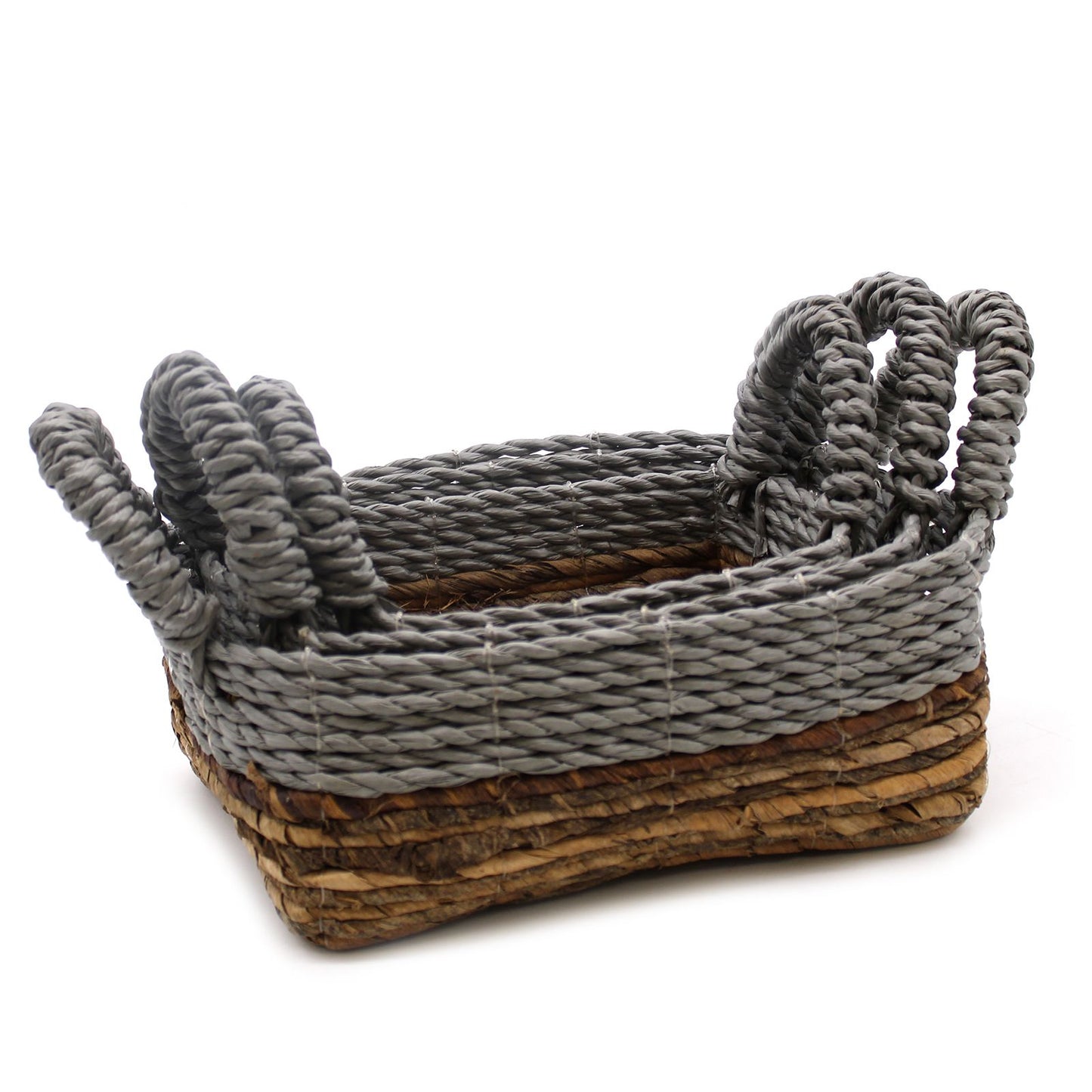 Set aus 3 quadratischen Körben aus Bananenblatt & Raffia – Handgeflochten, 27x21x18 cm