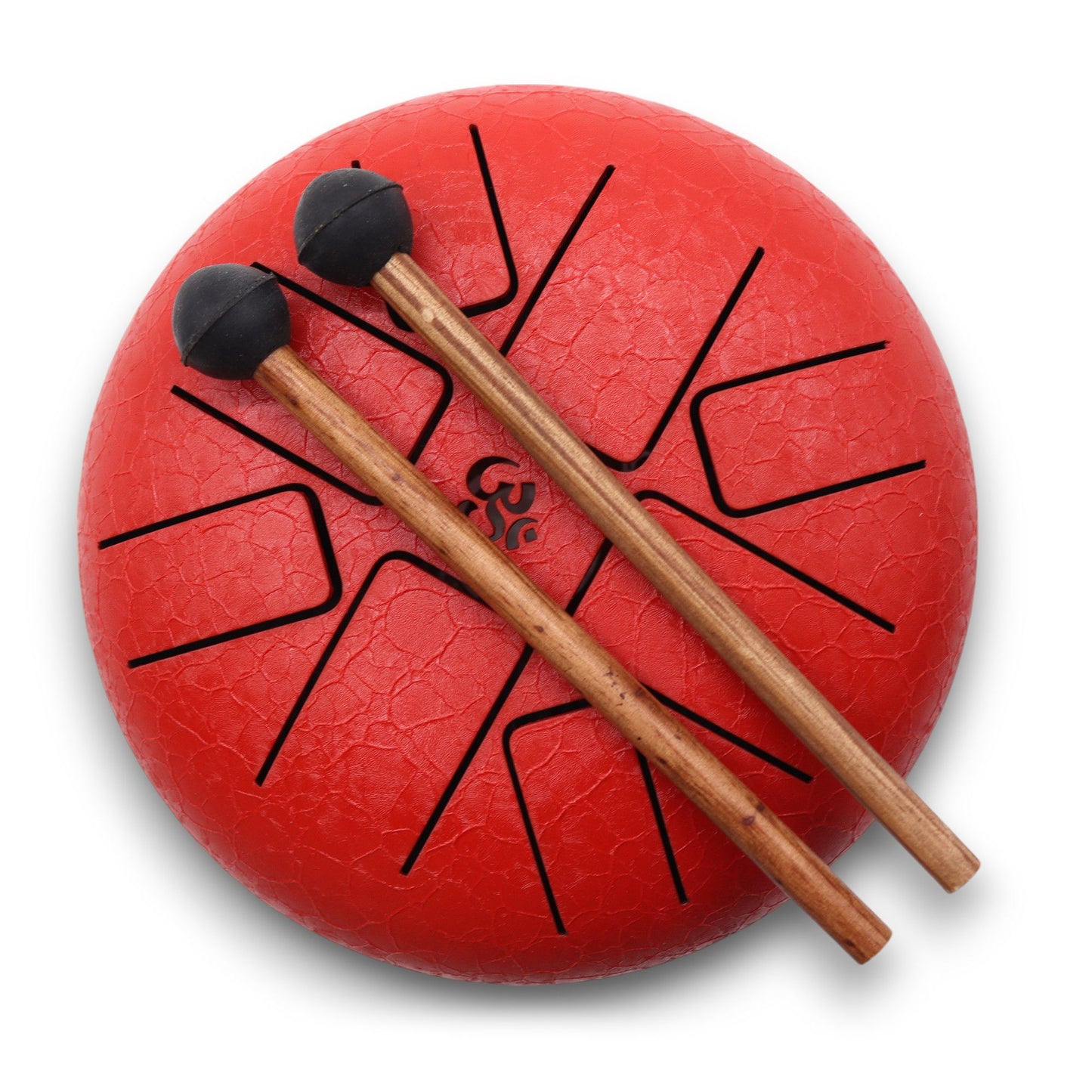 Steel Tongue Drum 'Happy Drums' im roten Om-Design – 16 cm mit Holzschlägeln & Tasche