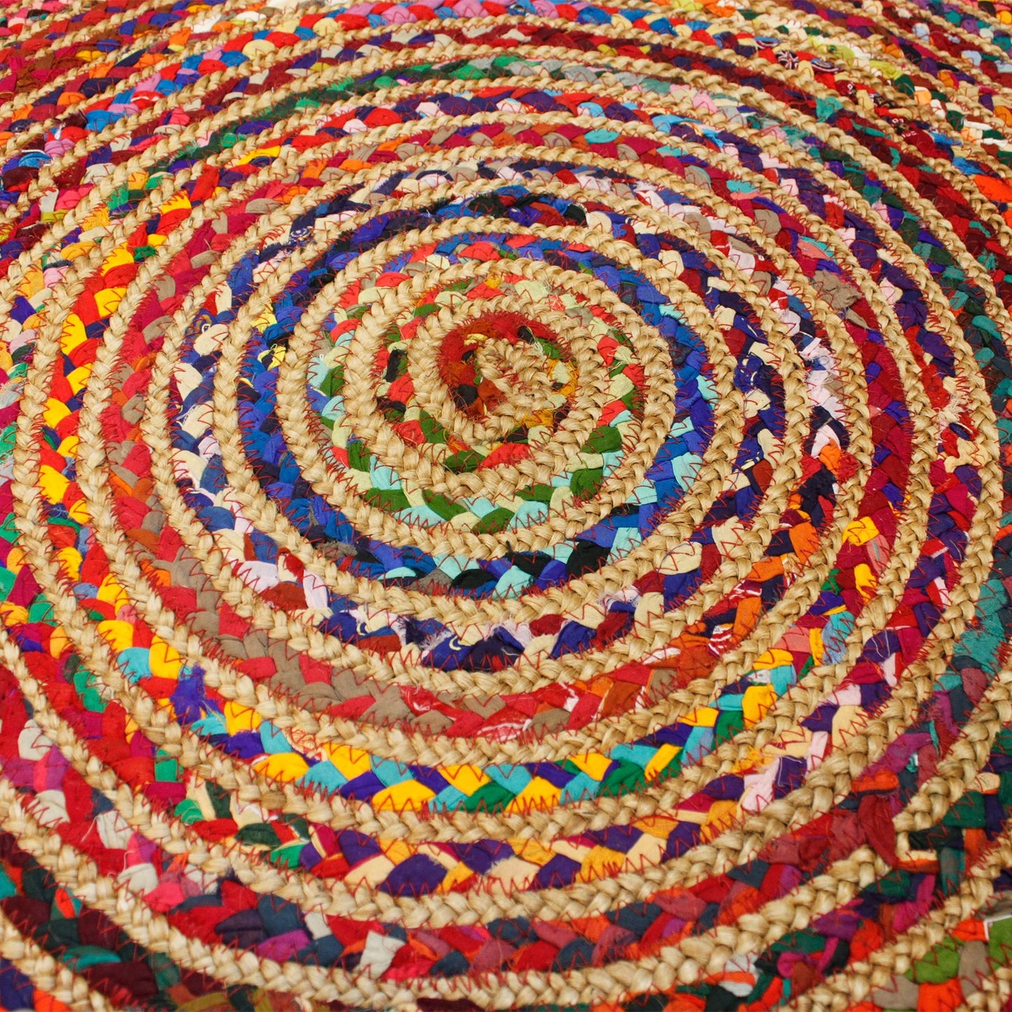 Runder Naturteppich aus Jute & recycelter Baumwolle – Ø 90 cm