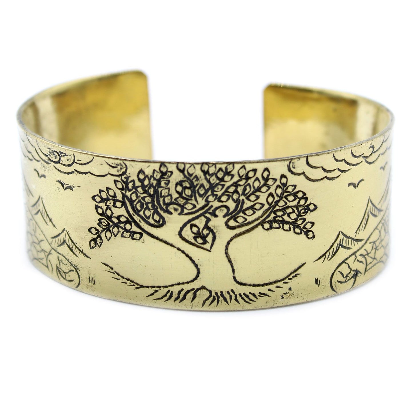 Handgefertigtes Messing Armband mit Lebensbaum & Mantra – Tibetische Symbolik