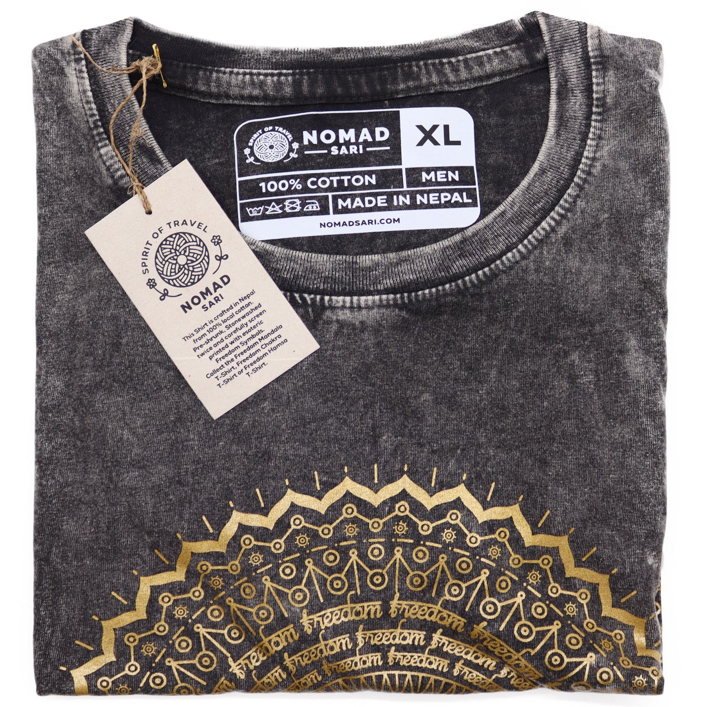 Mandala T-Shirt in Dunkelgrau – Doppelt stonegewaschen & fair gefertigt