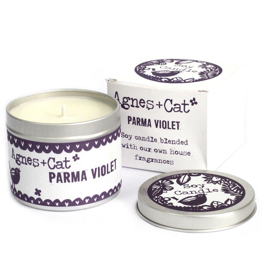 Duftkerze Parma Violet – Natürliche Sojawachs-Kerze in wiederverwendbarer Zinndose