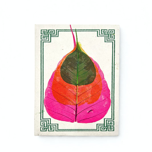 Notizbuch mit echtem Bodhi-Blatt – Handgeschöpftes Lokta-Papier, 45 Blatt