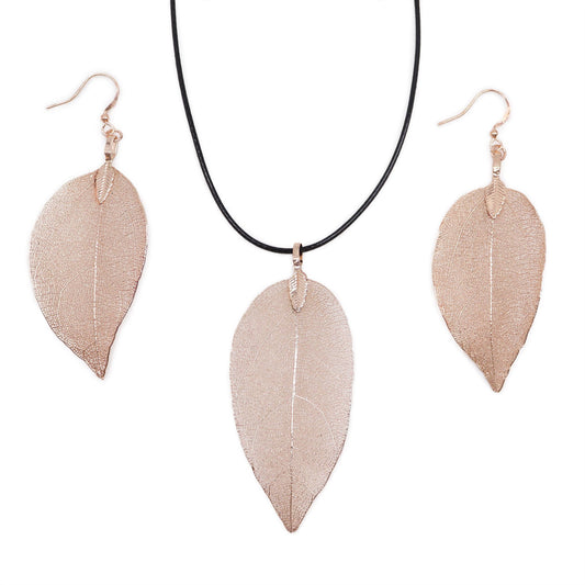 Schmuckset Mutblatt in Roségold – Unikat aus echter Natur