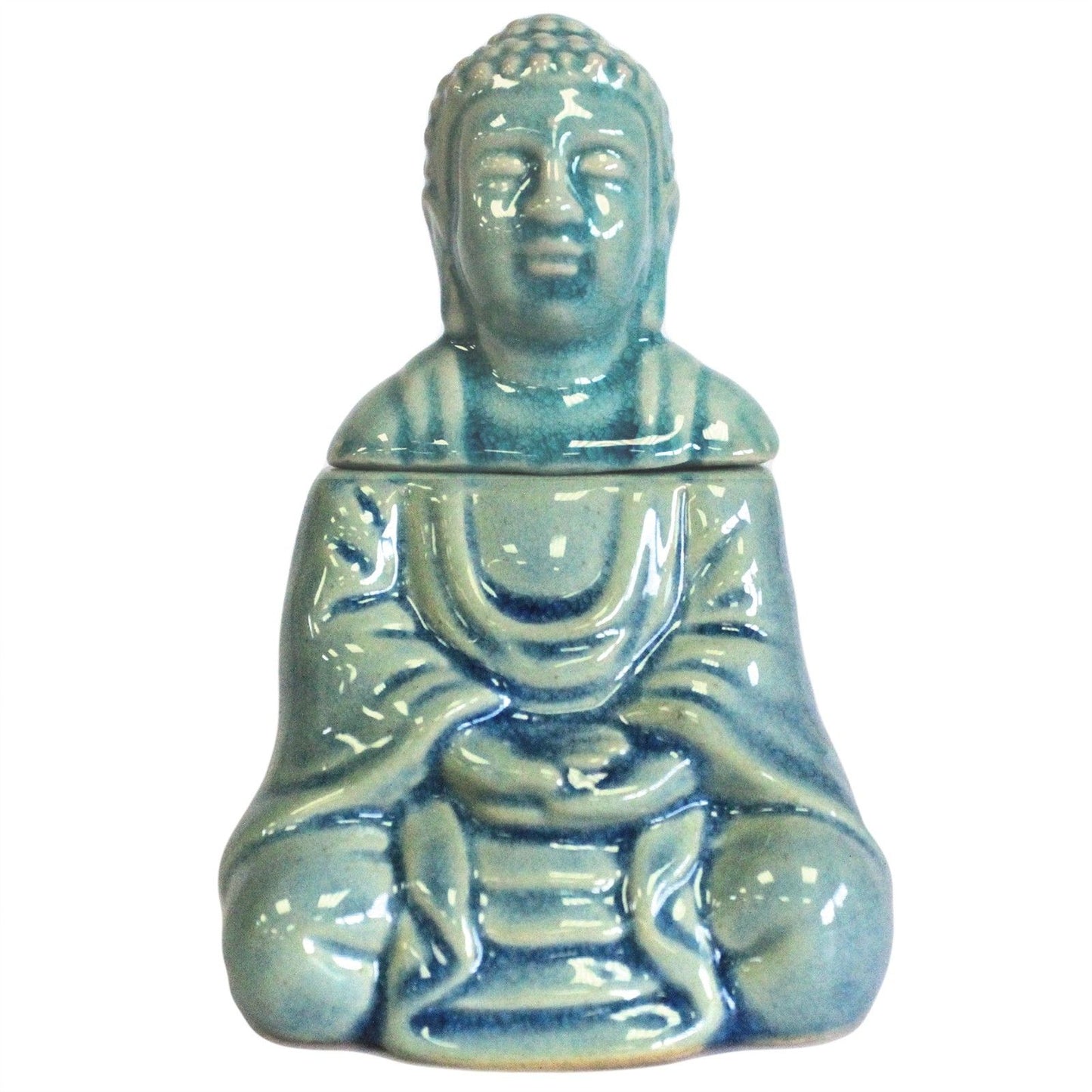 Keramik-Duftlampe 'Meditierender Buddha' in Blau – für Wohlfühlmomente