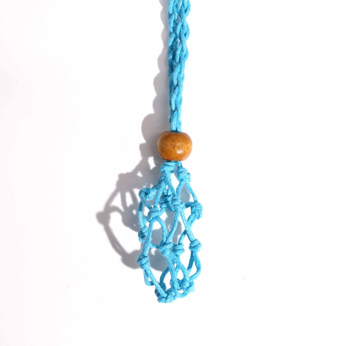 Makramee-Halsband aus blauer Wachsbaumwolle mit Holzperle – Verstellbar für Edelsteine