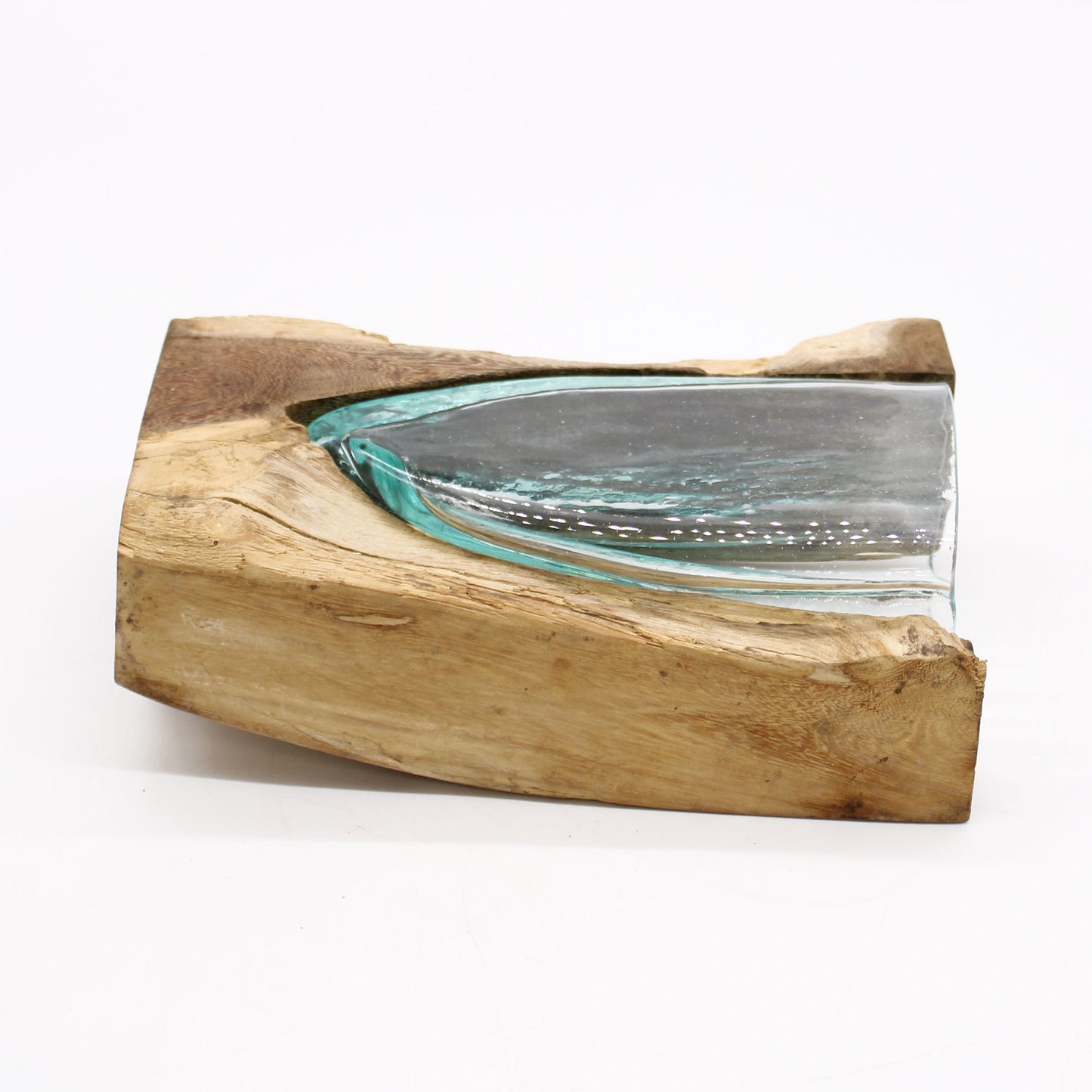 V-Form Vase aus Glas und Holz – Ein handgefertigtes Unikat aus Bali