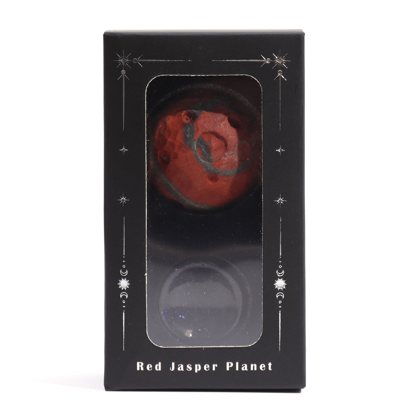 Mars-Planet aus Rotjaspis 40mm - Edelsteinkugel auf Goldfluss-Sockel