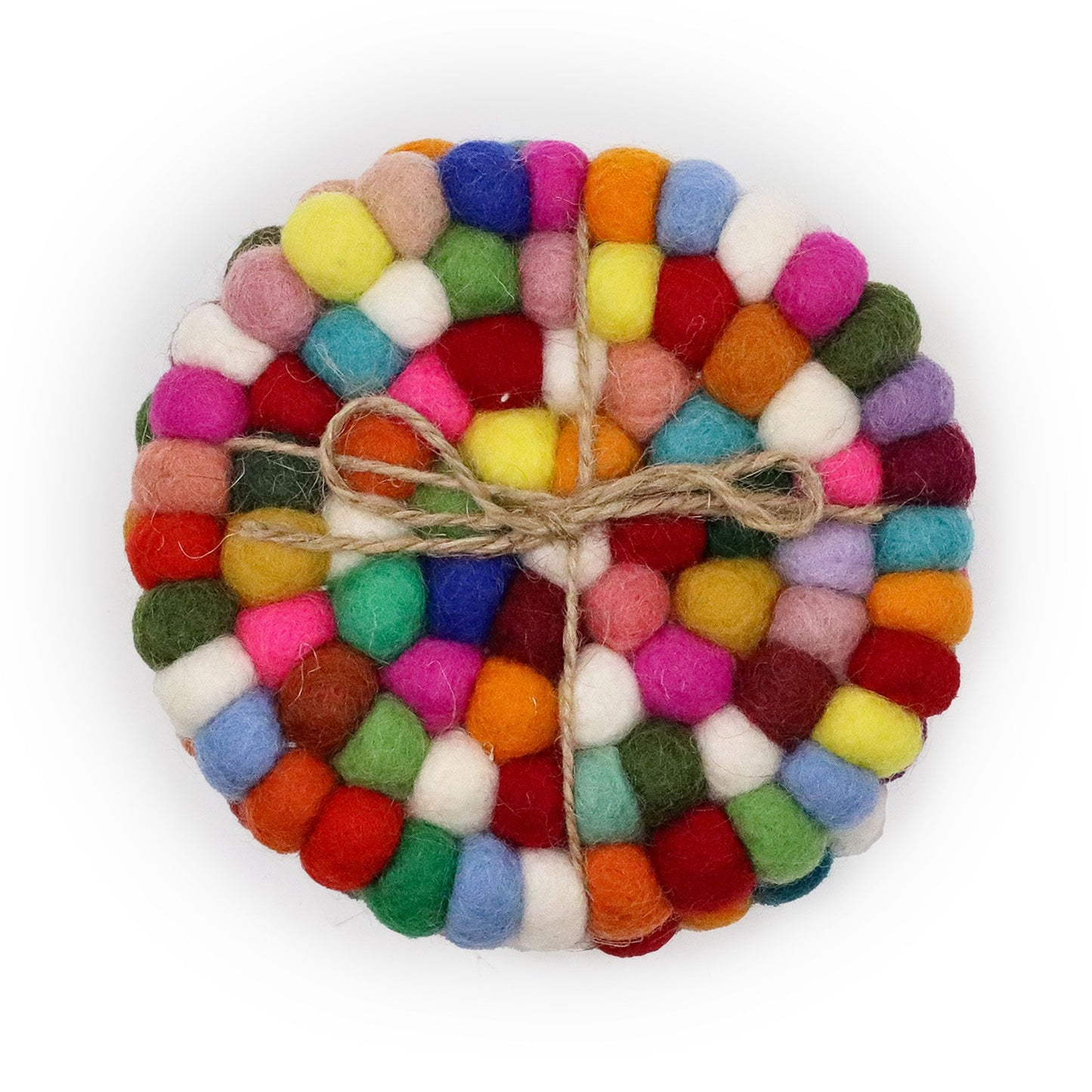 Set mit 4 runden Filzkugel-Untersetzern - 10 cm, bunt