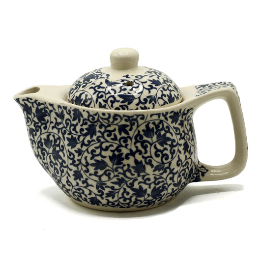Handbemalte Keramik-Teekanne mit Blumenmuster und Metallsieb – 350 ml