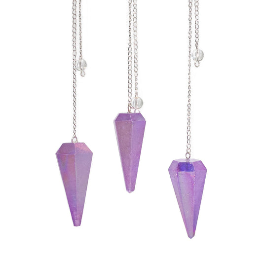 Sechsseitiges Quarz Pendel Aurora Crystal Purple – 4 cm
